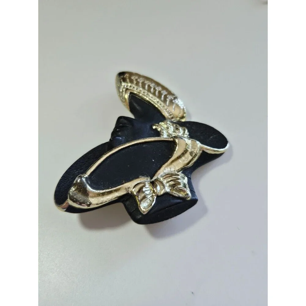 Torino gold tone black matte brooch silhouette vintage hat fancy